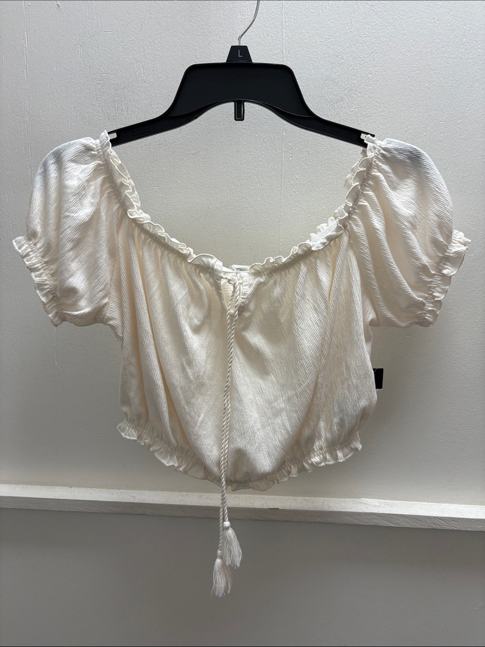 Ardene Cream Off-Shoulder Tie-Front Crop Top- NWT